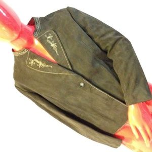 Womens Leather Blazer Brown  Embroidered Germany